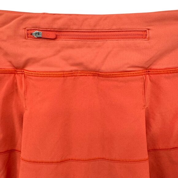 Lululemon Pace Rival Mini Skirt Solid Orange Athletic Ribbed Zip Pocket Sz 4 - Picture 3 of 7